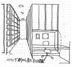 六畳一間を３つの子ども部屋にパース