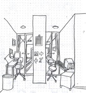 共有スペースのある子ども部屋パース